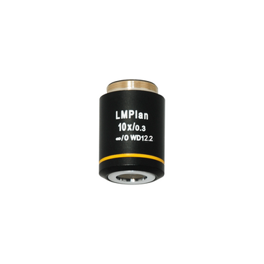 Objective Working Distance 12.2mm 10X Infinity Long Working Distance Plan Achromatic Metallurgical Objective, SKU MT05113331, three quarter front view