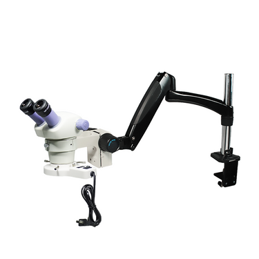 7-30X Pneumatic Arm Fluorescence Light Binocular Zoom Stereo Microscope, SKU SZ02080722, three quarter front view
