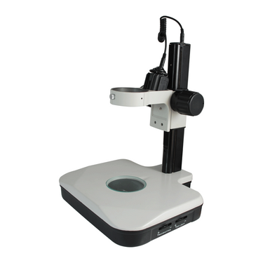 Microscope Track Stand, 76mm Coarse Focus Rack, Top and Bottom Halogen Light, SKU ST02031222, three quarter front view