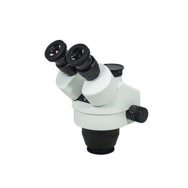 7-45X Zoom Stereo Microscope Head, Trinocular, Field of View 20mm Working Distance 100mm, SKU SZ05031131, three quarter front view