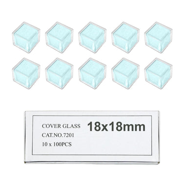 1,000 Glass Cover Slips (18x18mm Square) for Microscope Slides, SKU SL39201002, three quarter front view