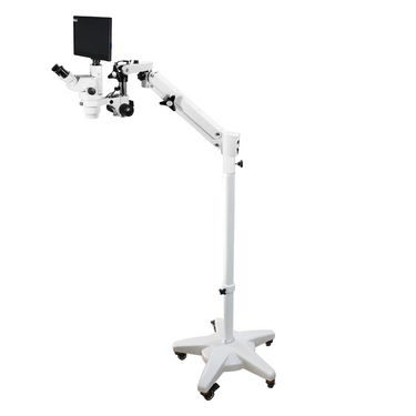 2.0 Megapixels 6.7-45X CMOS Pneumatic Arm Trinocular Zoom Stereo Microscope, SKU SZ02020793, three quarter front view