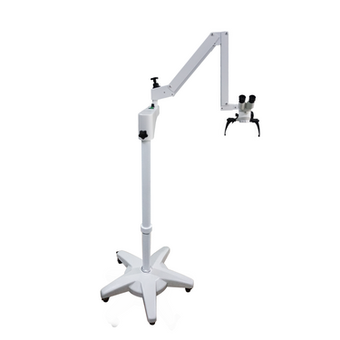 3X/4.7X/5X/7.5X/8X/12X LED Coaxial Reflection Light Pneumatic Arm Floor Stand Binocular Parallel Multiple Power Operation Surgical Microscope, SKU SM51010121, three quarter front view