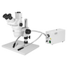 6.7-45X Post Stand Halogen Light Trinocular Zoom Stereo Microscope, SKU SZ02020233, three quarter front view