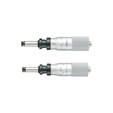 0-0.02″ Mechanical Micrometer Head Graduation 0.000005″ 0.02" Spherical (SR10) with Clamp Nut Extra-Fine Feeding Mechanical Micrometer Head (Thimble Diameter: Dia. 21mm, Spindle Diameter: Dia. 8mm, W/Vernier), SKU Mitutoyo-110-118, three quarter front view