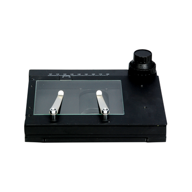 XY Gliding Table Measurement Manual Stage for Microscopes, with Back Light Window, SKU SG02301201, three quarter front view
