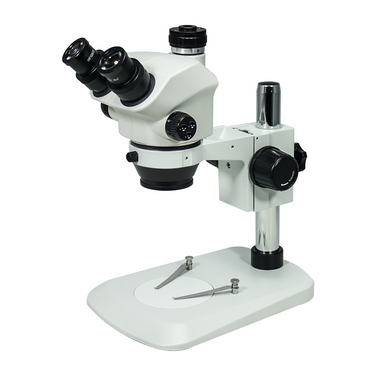 7-50X Post Stand Trinocular Zoom Stereo Microscope, SKU SZ19040131, three quarter front view