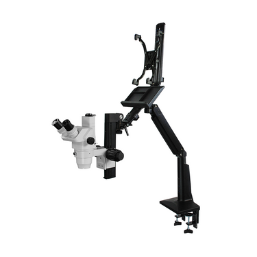6.7-45X Pneumatic Arm Trinocular Zoom Stereo Microscope, SKU SZ02020735, three quarter front view