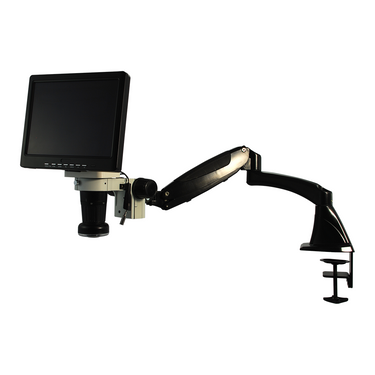 LED Video Microscope, LCD 10 in. Monitor, Industrial Inspection, Pneumatic Arm, SKU MV02010206, three quarter front view