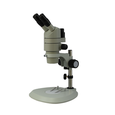 8X-80X Widefield Parallel Zoom Stereo Microscope, Trinocular, Post Stand, Compensating 45° Viewing Angle, SKU PZ08010131, three quarter front view