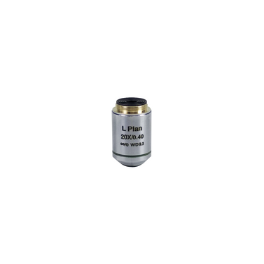 Objective Working Distance 9.3mm 20X Infinity Plan Long Working Distance Achromatic Metallurgical Objective, SKU MT02503431, three quarter front view