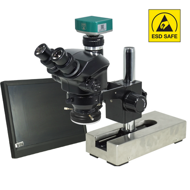 2.0 Megapixels 7-50X CMOS LED Light ESD Safe Gliding Base Stand ESD Trinocular Zoom Stereo Microscope, SKU SZ02090235, three quarter front view