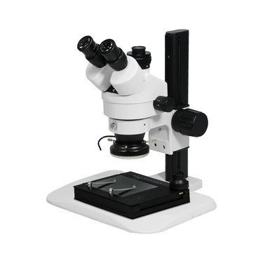 7-45X LED Light Track Stand XY Stage Travel Distance 75x55mm Trinocular Zoom Stereo Microscope, SKU SZ02010035, three quarter front view