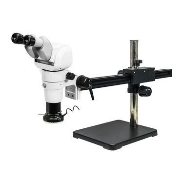 4-32.5X Ball Bearing Boom Stand Polarizing LED Light Binocular Parallel Zoom Stereo Microscope, SKU PZ02140124, three quarter front view