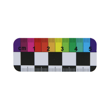 Low Gloss Double-Sided Scale Yes Double-Sided PVC Photography Scale with Red & Blue Grid (5cm), SKU CT20051308, three quarter front view