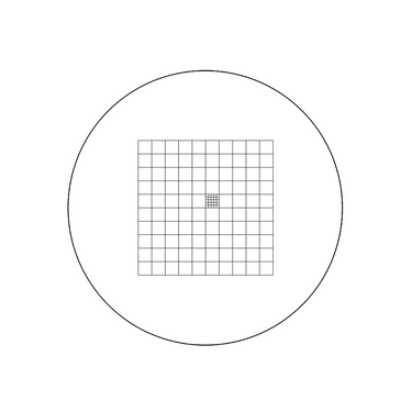 10x10mm/10x10 Net Grid, 1x1mm/5X5 Net Grid Net Grid Reticle ( Dia. 20.4mm), SKU RT20105126, three quarter front view