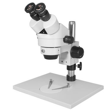 7X-45X Widefield Zoom Stereo Microscope, Binocular, Post Stand (Height 280mm), SKU SZ05030126, three quarter front view