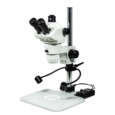 8-50X LED Light Post Stand Trinocular Zoom Stereo Microscope, SKU SZ02030252, three quarter front view