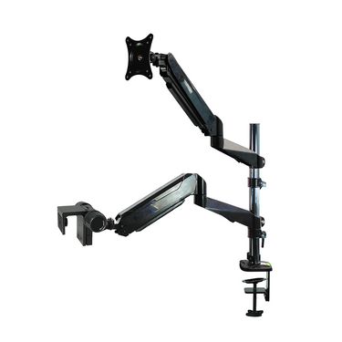 Microscope Monitor Dual Arm Stand, Post Clamp, N Adapter Focus Rack, SKU ST02071723, three quarter front view