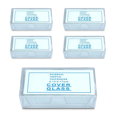 500 Glass Cover Slips (24x60mm Rectangular) for Microscope Slides, SKU SL39201005, three quarter front view