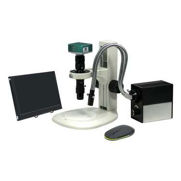 0.35-2.25X 2.0 Megapixels CMOS Track Stand UV FREE LED Light Video Zoom Microscope, SKU MZ02210013, three quarter front view