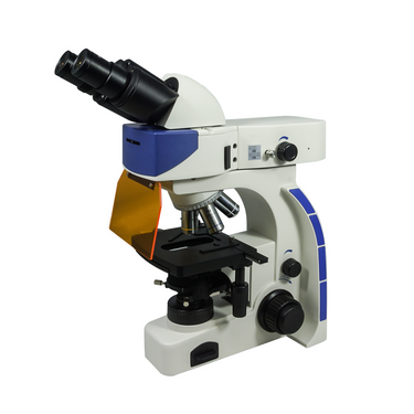 40-1000X LED Fluorescence Microscope, Binocular, SKU FM03020213, three quarter front view