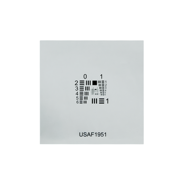 Manufacturing Precision ±0.5μm Glass Resolution Test Target (USAF1951 Style, 2x2″, Positive), SKU CT20060101, three quarter front view