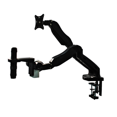 0.35X-2.25X Industrial Inspection Video Zoom Microscope, Pneumatic Arm Clamp Stand + Monitor Holder, SKU MZ02010173, three quarter front view