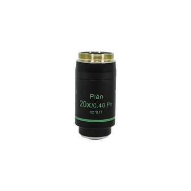 Objective Working Distance 4.8mm 20X Infinity Plan Achromatic Phase Contrast Objective, SKU Nexcope-NE620-Objective-PH20-A, three quarter front view