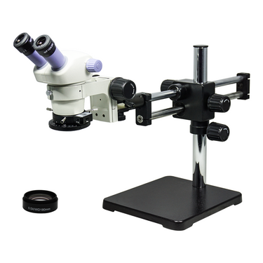 3.5-30X Polarizing LED Light Dual Arm Stand Binocular Zoom Stereo Microscope, SKU SZ02080524, three quarter front view
