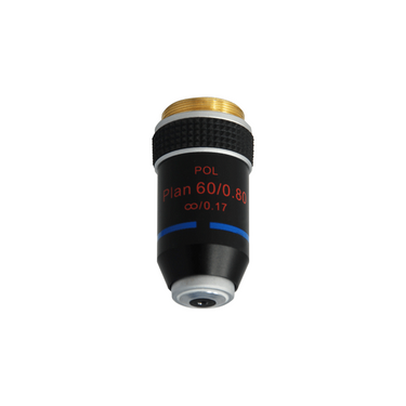 60X Infinity-Corrected Plan Achromatic POL Polarizing Microscope Objective Lens (Spring) Working Distance 0.69mm with Black Finish, SKU PL04053631, three quarter front view