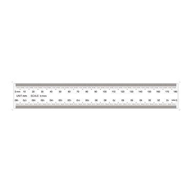 180mm/1800 Div Transparent Ruler, SKU RT02420303, three quarter front view