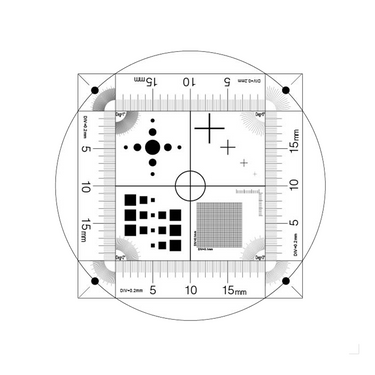 Microscope Stage Calibration Slide (Plastic) Multi-Functional Micrometer (Circle, Cross Line, Square, Net Grid, Angle Measurement), SKU RT02412101, three quarter front view