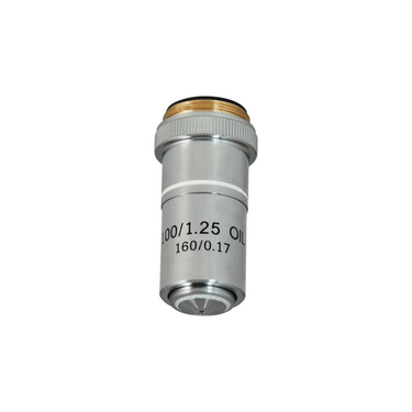 100X Achromatic Microscope Objective Lens (Oil Spring) Working Distance 0.35mm, SKU BM05033811, three quarter front view