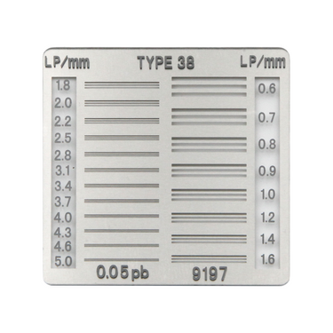 0.05PB X-ray Resolution Test Chart (Type38), SKU CT20220501, three quarter front view