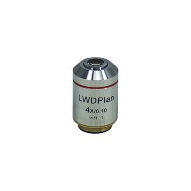 4X Infinity-Corrected Long Working Distance Plan Achromatic Microscope Objective Lens Working Distance 11.98mm, SKU BM03033231, three quarter front view