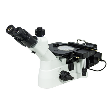 50-1000X Inverted Halogen Coaxial Reflection Light Trinocular Inverted Metallurgical Microscope, SKU MT05130303, three quarter front view