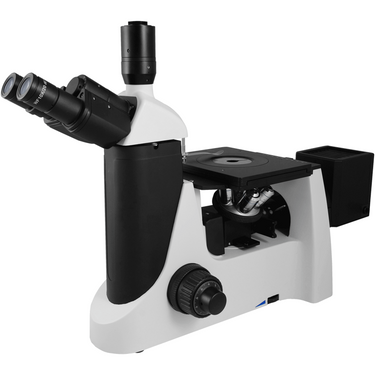 100X-800X Inverted Metallurgical Microscope, Trinocular, Halogen Light, Bright Field + Polarizing Kit, SKU MT03030313, three quarter front view