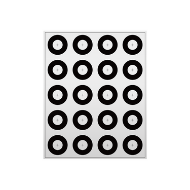 40mm Target Inner Diameter (ID) 20mm Manufacturing Precision ±5μm Film Concentric Ring Calibration Target (200x250mm 4x5), SKU CT20041101, three quarter front view