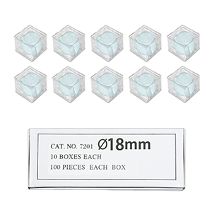 Dia. 18mm Round Coverslips ( Dia. 18 1000pc), SKU SL39301005, three quarter front view