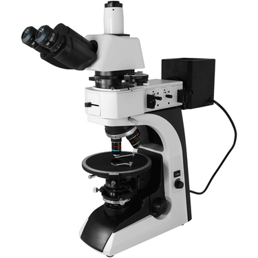 40X-600X Polarizing Microscope, Trinocular, Dual Halogen Light, for Geology, Petrology, Laboratories, SKU PL04050303, three quarter front view