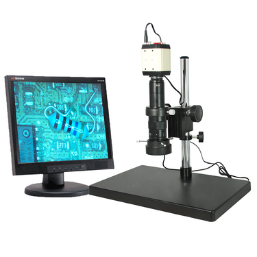 0.35X-2.25X LED Industrial Inspection Video Zoom Microscope, Post Stand + VGA Digital Camera, SKU MZ02030122, three quarter front view