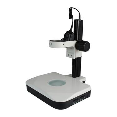 Microscope Track Stand, 83mm Coarse Focus Rack, Top and Bottom Light, Halogen and Fluorescent, SKU ST02031203, three quarter front view