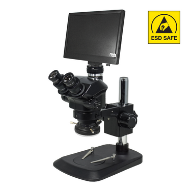2.0 Megapixels 7-50X CMOS ESD Safe UV FREE LED Light Post Stand ESD Trinocular Zoom Stereo Microscope, SKU SZ02090137, three quarter front view