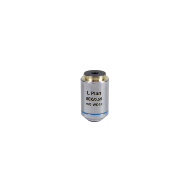 Objective Working Distance 6.3mm 50X Infinity Plan Long Working Distance Achromatic Metallurgical Objective, SKU MT02503531, three quarter front view