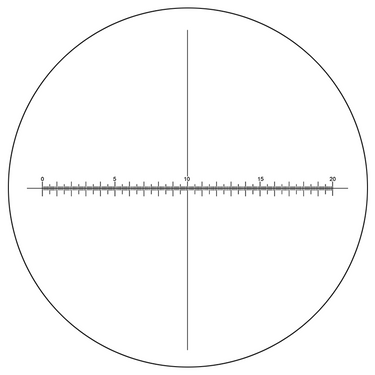 Microscope Eyepiece Reticle Cross Line Micrometer Ruler, X-Axis Crosshair Scale Dia. 27mm, 20mm/200 Div., SKU RT20103194, three quarter front view