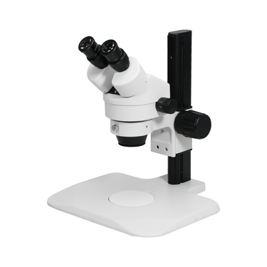 7X-45X Widefield Zoom Stereo Microscope, Binocular, Track Stand (Siedentopf), SKU SZ02010021, three quarter front view