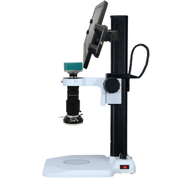 1-6X 2.0 Megapixels CMOS LED Light LED Transmitted Light Track Stand Video Zoom Microscope, SKU MZ02110212, three quarter front view