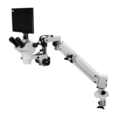 2.0 Megapixels 4-50X CMOS Pneumatic Arm Trinocular Zoom Stereo Microscope, SKU SZ02030753, three quarter front view