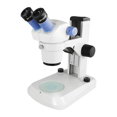 7X-30X Widefield Zoom Stereo Microscope, Binocular, Track Stand, LED Top and Bottom Light (45° Viewing Angle), SKU SZ04010121, three quarter front view